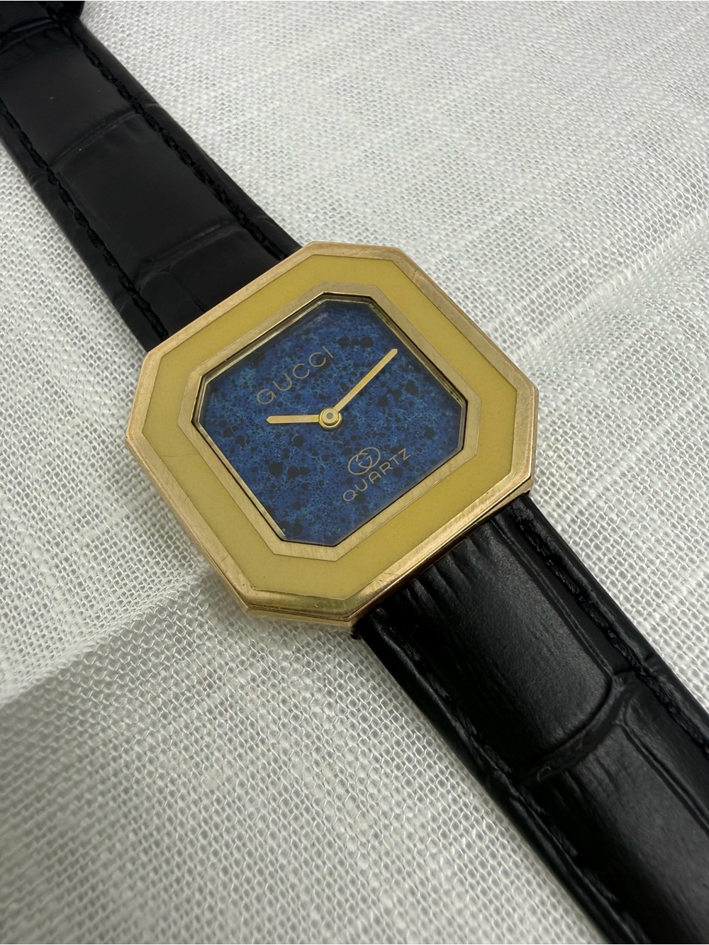 1970s Gucci Tank Gold Vermeil Case - Rare Lapis Dial!